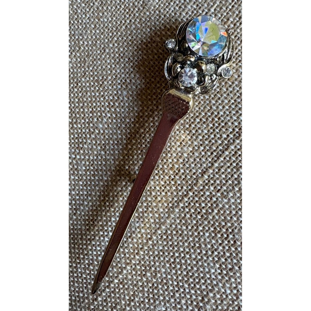 Vintage H Pomerantz Silver Tone Sword Dagger Brooch Pin A Borealis Rhinestones